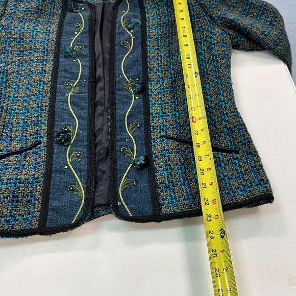 Vintage David Brooks Blue Green Tweed Fully Lined Cardigan Jacket Tassels Sz 8 - Picture 13 of 15